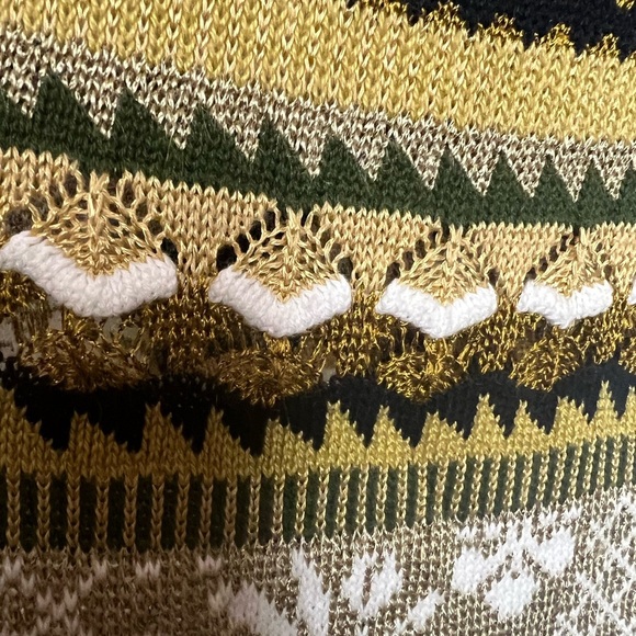 Vintage Dana Buchman Gold Brown Patterned Vneck Cardigan Medium - Picture 9 of 12